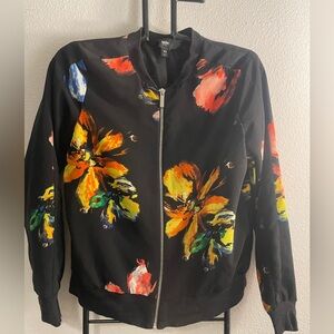 Mossimo Black Bomber Jacket with Vibrant Floral Design